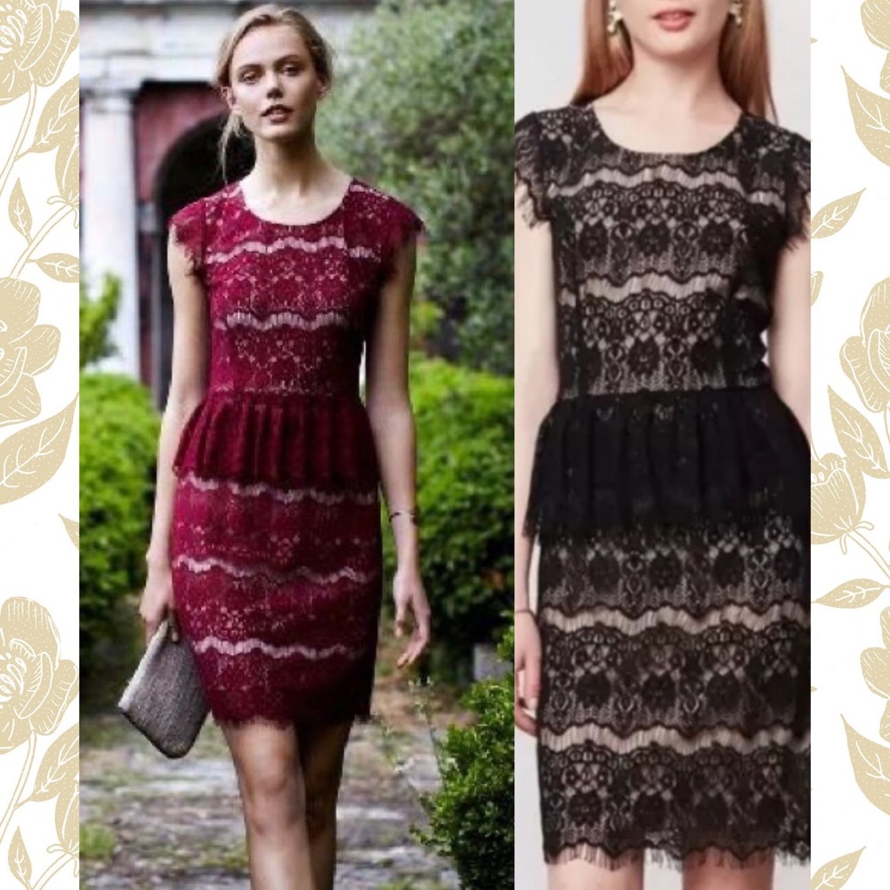 NWT {Anthro} Maeve Elsa Peplum Lace Dress, Sz S